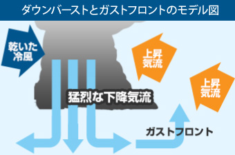 ダウンバーストとガストフロントのモデル図