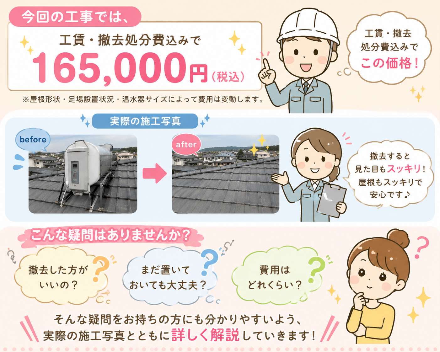 今回の工事に限りですが、費用をご紹介（目安に）