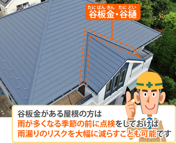 谷板金の腐食から穴があき雨漏りに…