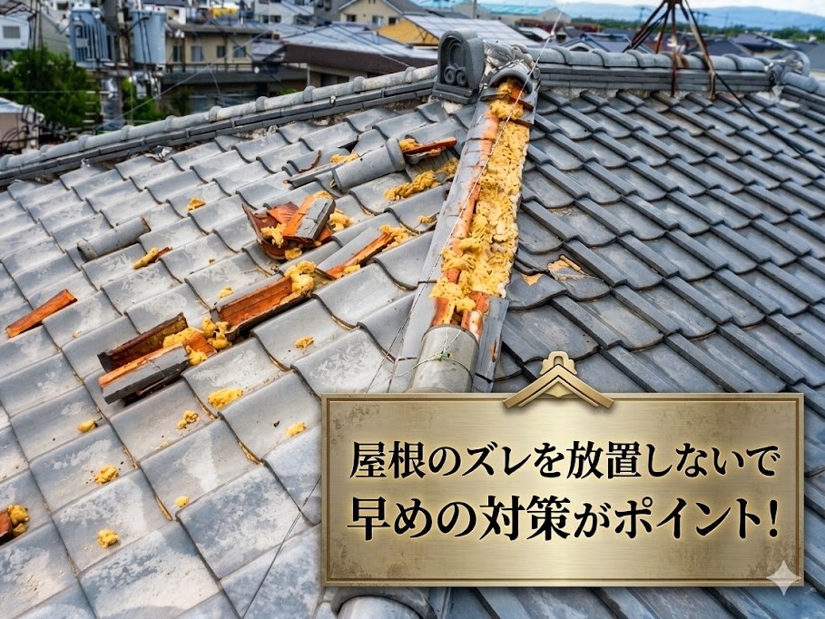 棟瓦のズレた屋根