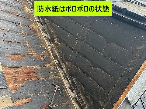 防水紙はボロボロの状態でした