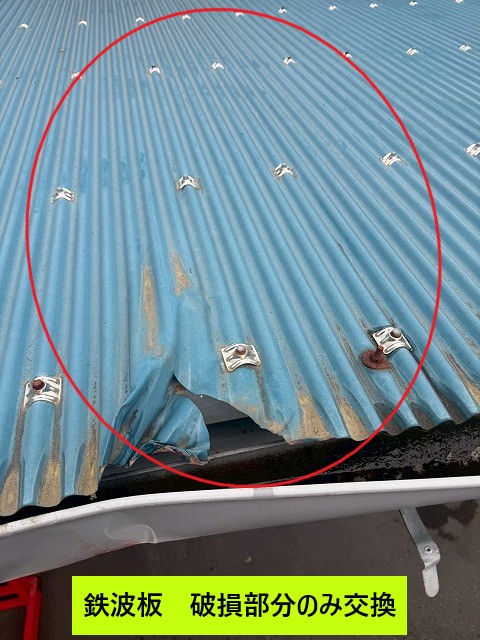 破損した屋根鉄波板