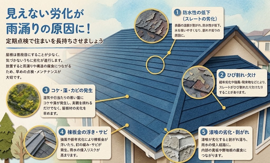 お客様が最も気にされていたのは、「本当にカバー工事が必要なの？」という点でした。  確かに塗装の方が費用を抑えられる場合があります。  しかし今回のようにスレート自体が傷んでいる場合は、塗装よりもカバー工法の方が長期的な安心につながります。  カバー工法とは、既存の屋根を撤去せず、新しい防水紙と新しい屋根材を重ねる工事です。  築20年以上経過したスレート屋根では選ばれることが非常に多い工法です。