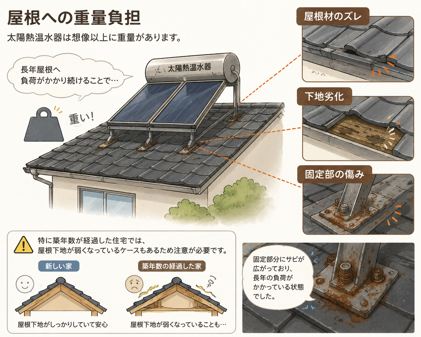 屋根への重量負担を減らしましょう！