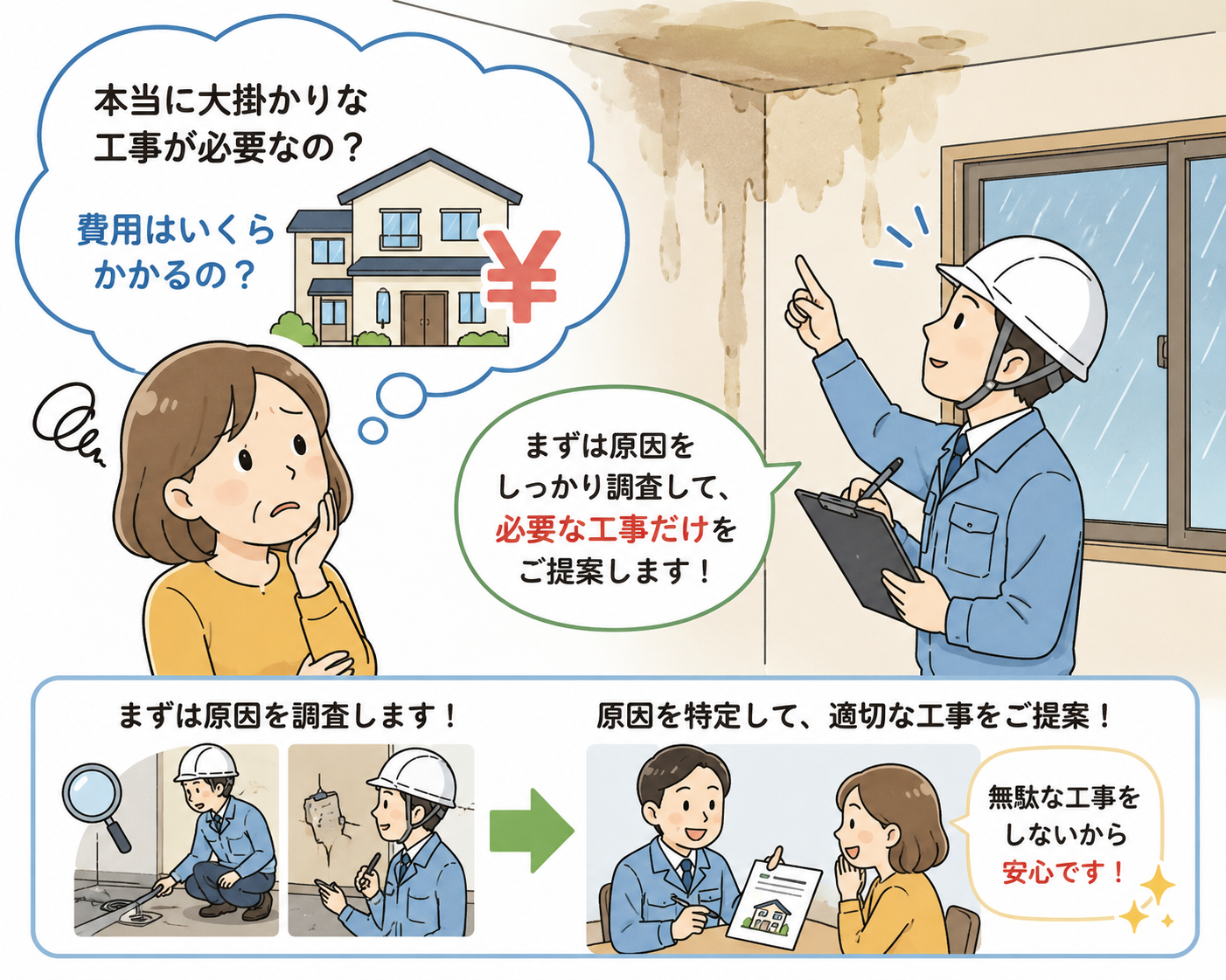 本当に大掛かりな修理が必要なのかなと不安が・・・