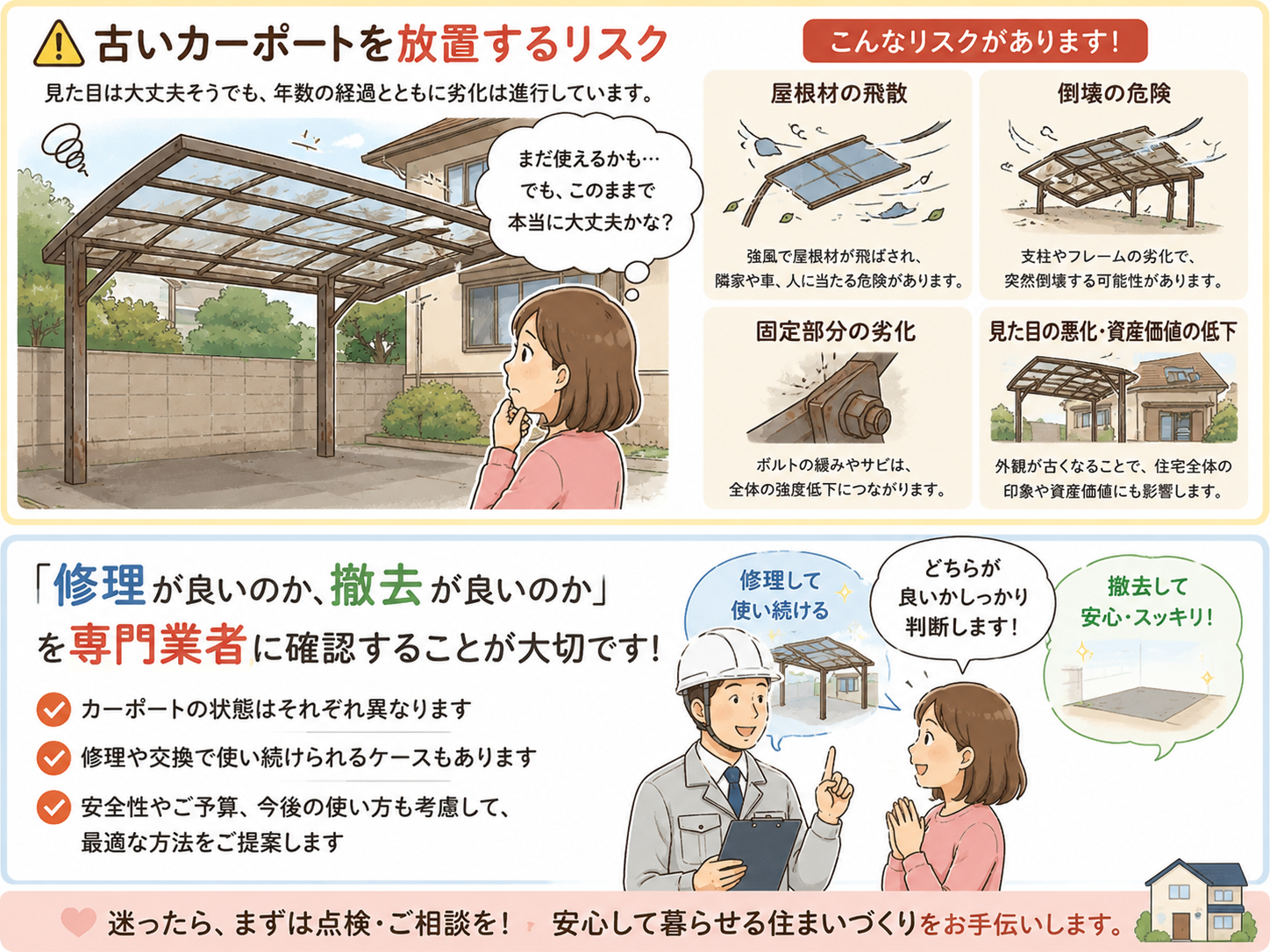 古いカーポートを放置してしまうと・・・不安を安全に変えましょう！